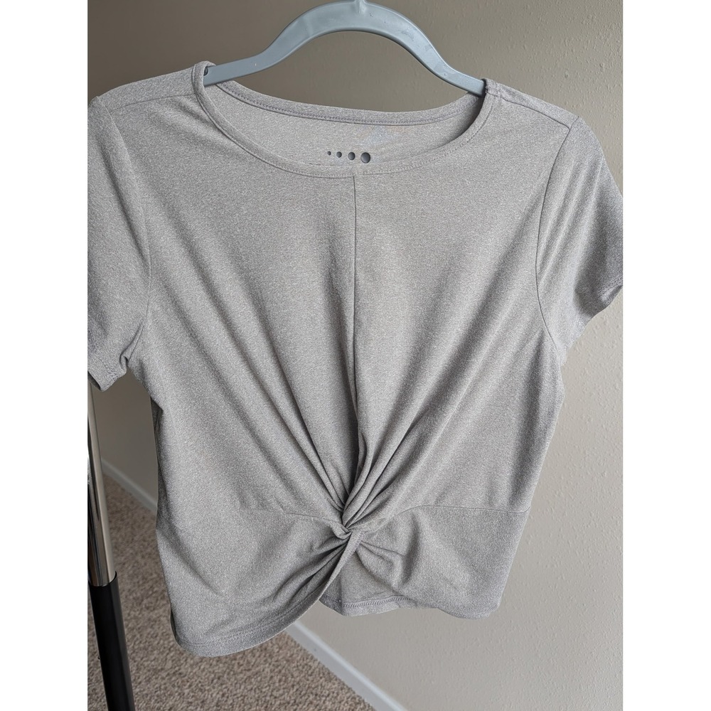 Xcelsius Active Womens Heather Gray Front Twist Knot Short Sleeve Top Size M